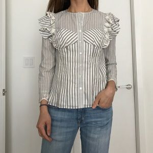 NWT Rebecca Taylor Women's Blouse Size 0 Ruffles Embroidery Victorian Coquette